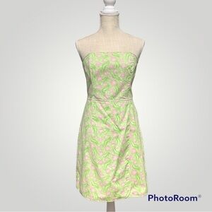 Vineyard Vines Green pink strapless seaside preppy faux wrap dress